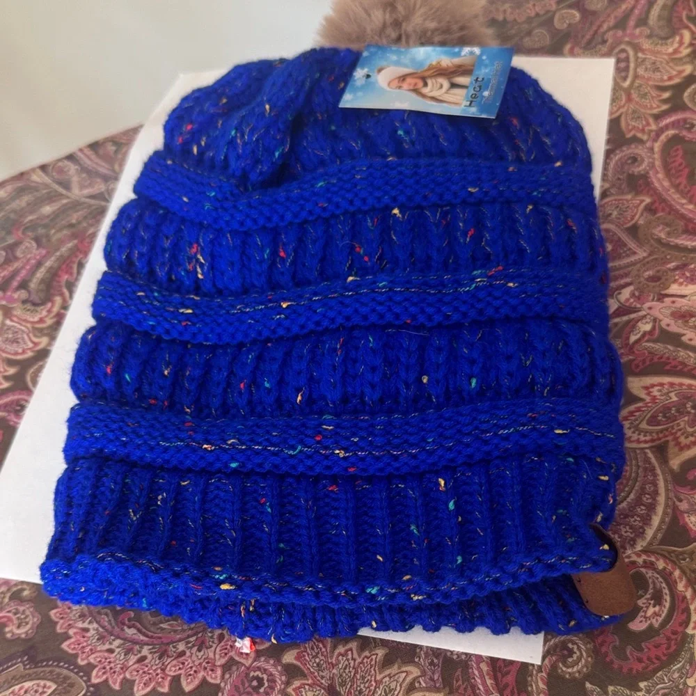 C.C Blue Knit women’s  Beanie with Pom Pom